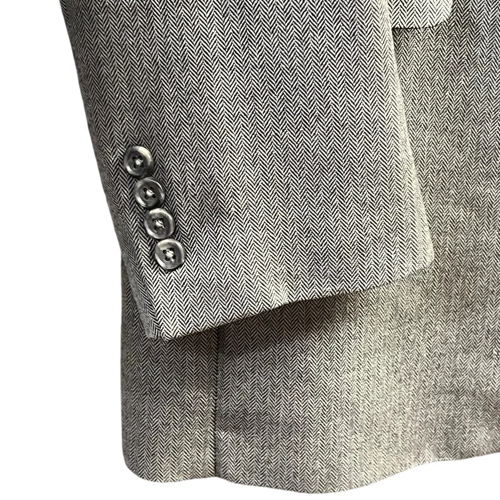 Jos A Bank Sport Coat 44L Grey Herringbone Silk‎ Camelhair Notched Lapel Classic